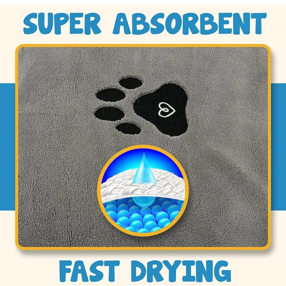 Dog Towel - Bundle Set of 2 Dog Towels with Grooming Brush